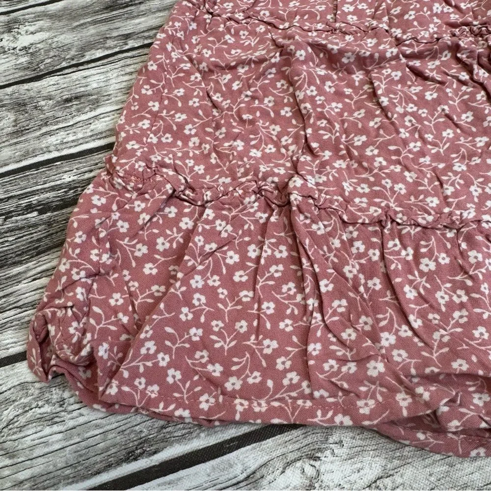 Hollister Women’s Pink White Floral Tiered Mini Skirt Smocked Waist Size S